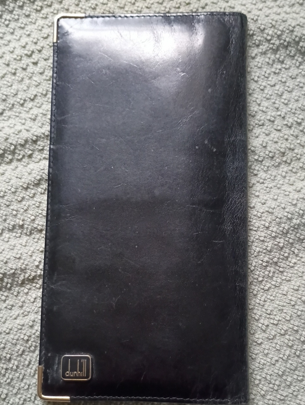 Dunhill Black Men's Leather Long Wallet with Gold Corner Accents